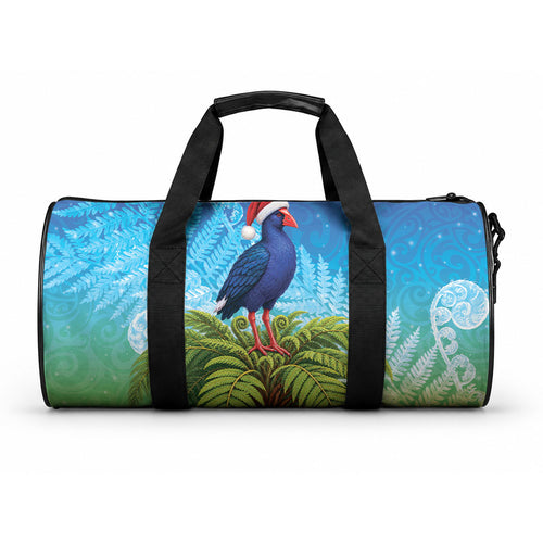 New Zealand Christmas Duffle Bag Pukeko With Ponga Tree Silver Fern