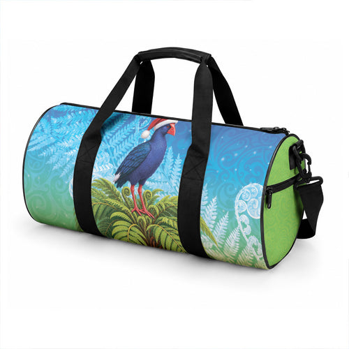 New Zealand Christmas Duffle Bag Pukeko With Ponga Tree Silver Fern