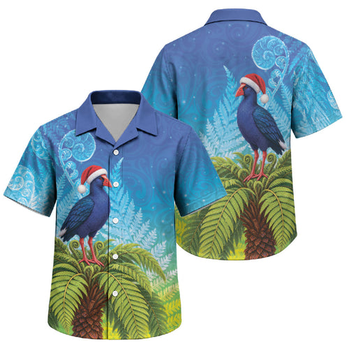 New Zealand Christmas Family Matching Off The Shoulder Long Sleeve Dress and Hawaiian Shirt Pukeko With Ponga Tree Silver Fern