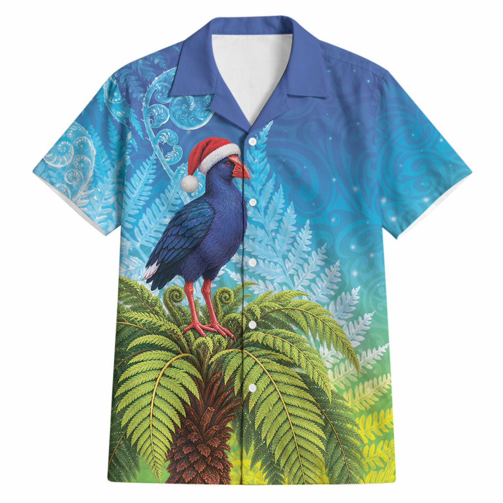 New Zealand Christmas Hawaiian Shirt Pukeko With Ponga Tree Silver Fern