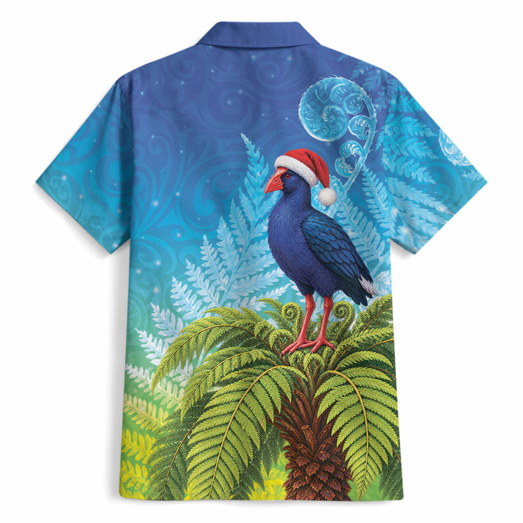 New Zealand Christmas Hawaiian Shirt Pukeko With Ponga Tree Silver Fern