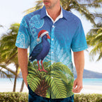 New Zealand Christmas Hawaiian Shirt Pukeko With Ponga Tree Silver Fern
