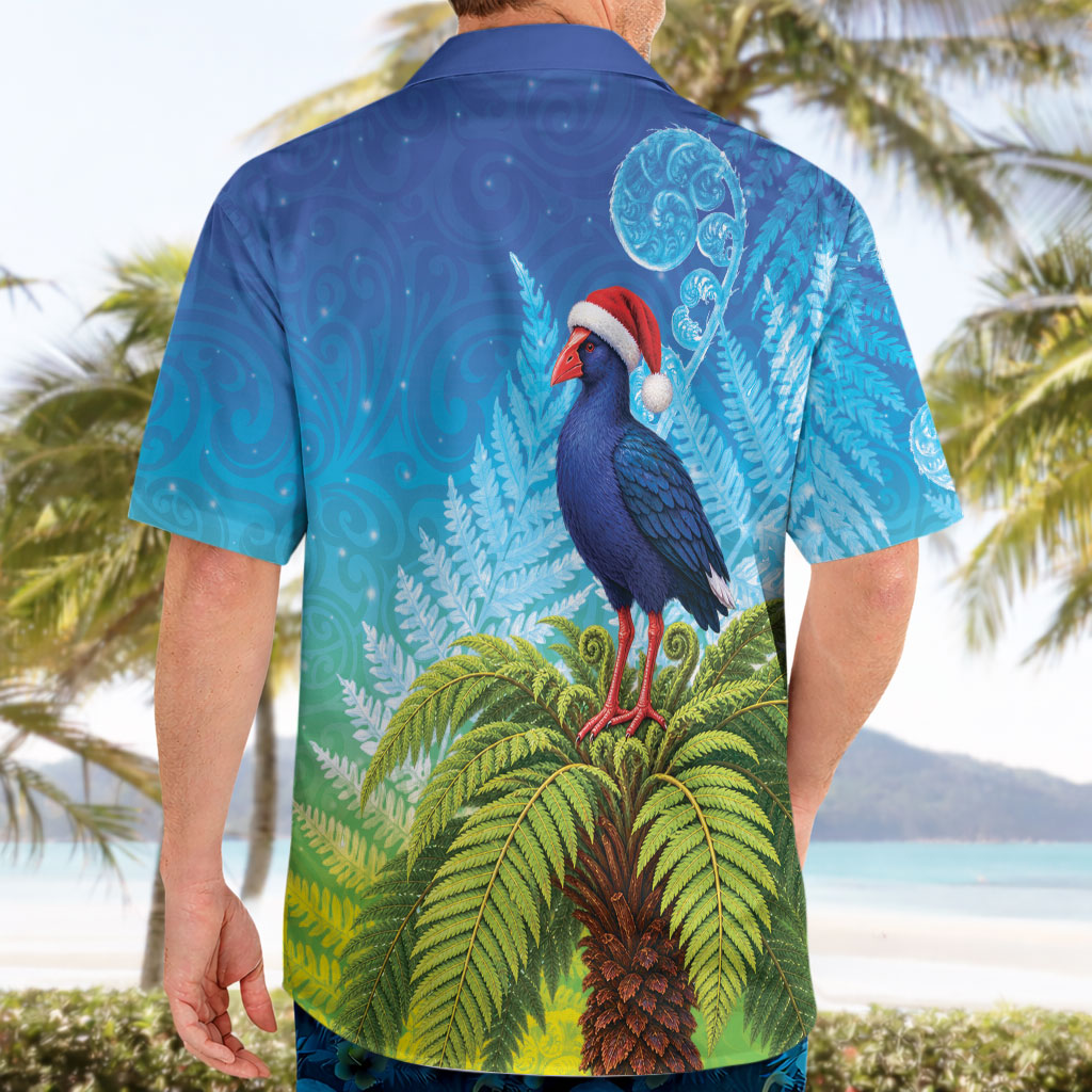 New Zealand Christmas Hawaiian Shirt Pukeko With Ponga Tree Silver Fern