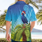 New Zealand Christmas Hawaiian Shirt Pukeko With Ponga Tree Silver Fern