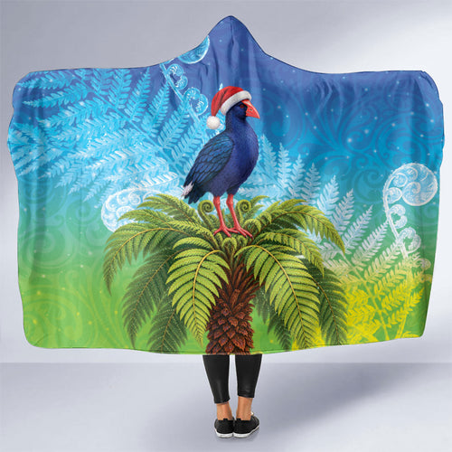 New Zealand Christmas Hooded Blanket Pukeko With Ponga Tree Silver Fern
