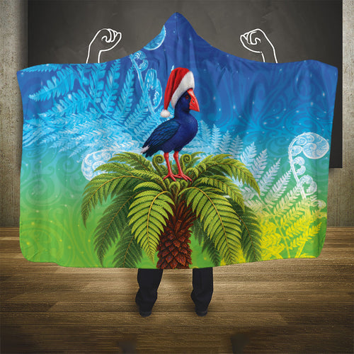 New Zealand Christmas Hooded Blanket Pukeko With Ponga Tree Silver Fern