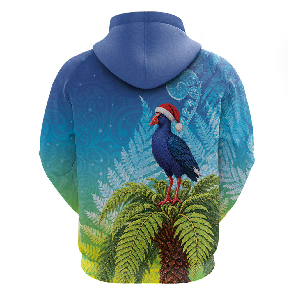 New Zealand Christmas Hoodie Pukeko With Ponga Tree Silver Fern