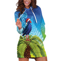 New Zealand Christmas Hoodie Dress Pukeko With Ponga Tree Silver Fern