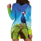 New Zealand Christmas Hoodie Dress Pukeko With Ponga Tree Silver Fern