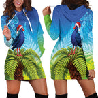 New Zealand Christmas Hoodie Dress Pukeko With Ponga Tree Silver Fern