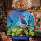 New Zealand Christmas Kid Ugly Christmas Sweater Pukeko With Ponga Tree Silver Fern
