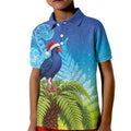 New Zealand Christmas Kid Polo Shirt Pukeko With Ponga Tree Silver Fern
