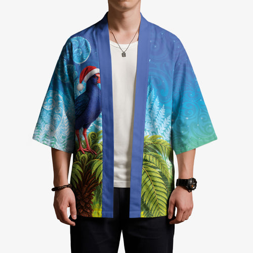 New Zealand Christmas Kimono Pukeko With Ponga Tree Silver Fern