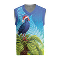 New Zealand Christmas Knitted V-Neck Vest Pukeko With Ponga Tree Silver Fern
