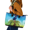 New Zealand Christmas Leather Tote Bag Pukeko With Ponga Tree Silver Fern
