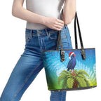 New Zealand Christmas Leather Tote Bag Pukeko With Ponga Tree Silver Fern