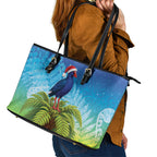 New Zealand Christmas Leather Tote Bag Pukeko With Ponga Tree Silver Fern