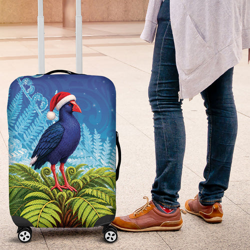 New Zealand Christmas Luggage Cover Pukeko With Ponga Tree Silver Fern