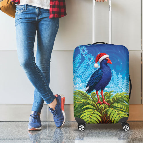 New Zealand Christmas Luggage Cover Pukeko With Ponga Tree Silver Fern