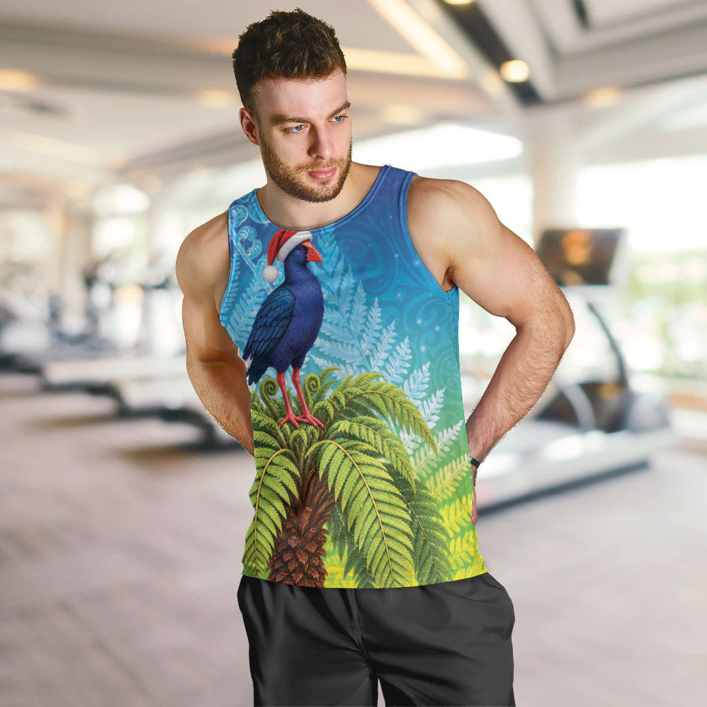 New Zealand Christmas Men Tank Top Pukeko With Ponga Tree Silver Fern
