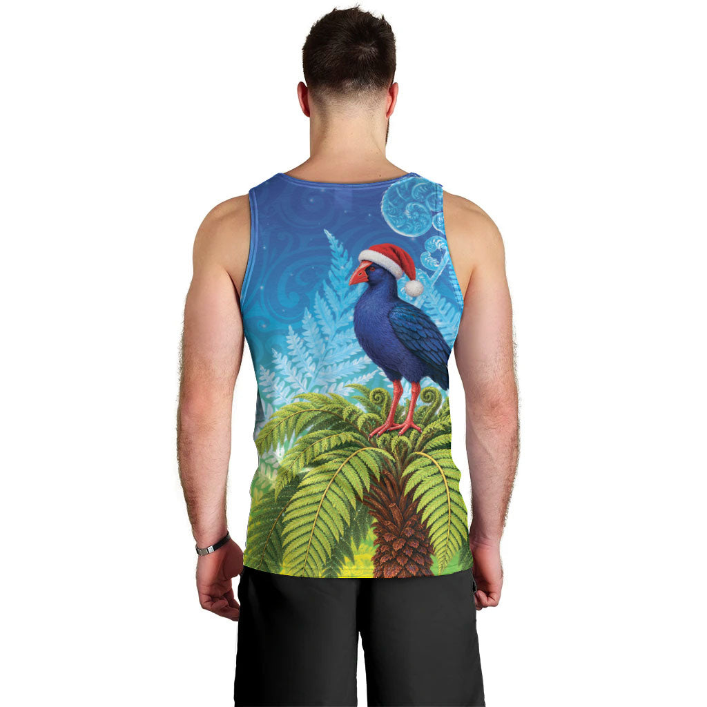 New Zealand Christmas Men Tank Top Pukeko With Ponga Tree Silver Fern