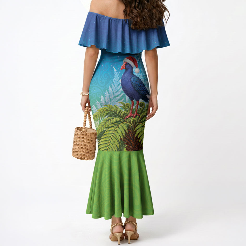 New Zealand Christmas Mermaid Dress Pukeko With Ponga Tree Silver Fern