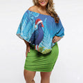 New Zealand Christmas Off Shoulder Short Dress Pukeko With Ponga Tree Silver Fern