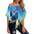 New Zealand Christmas Off Shoulder Wrap Waist Top Pukeko With Ponga Tree Silver Fern