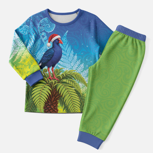 New Zealand Christmas Pajama Set Pukeko With Ponga Tree Silver Fern