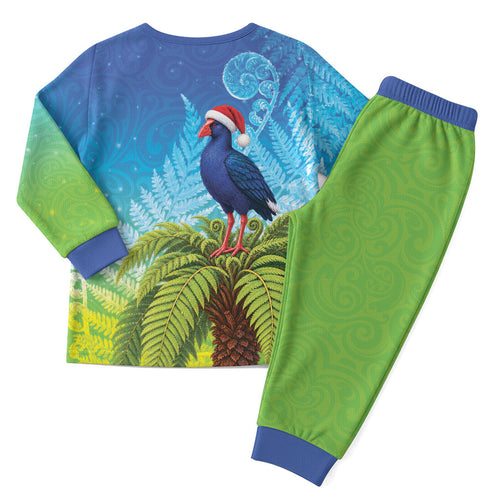 New Zealand Christmas Pajama Set Pukeko With Ponga Tree Silver Fern