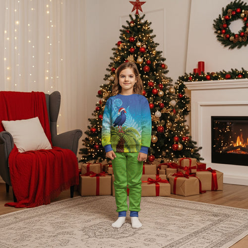 New Zealand Christmas Pajama Set Pukeko With Ponga Tree Silver Fern
