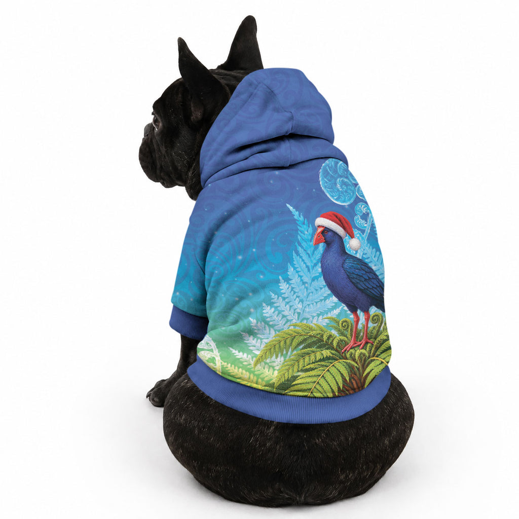 New Zealand Christmas Pet Hoodie Pukeko With Ponga Tree Silver Fern