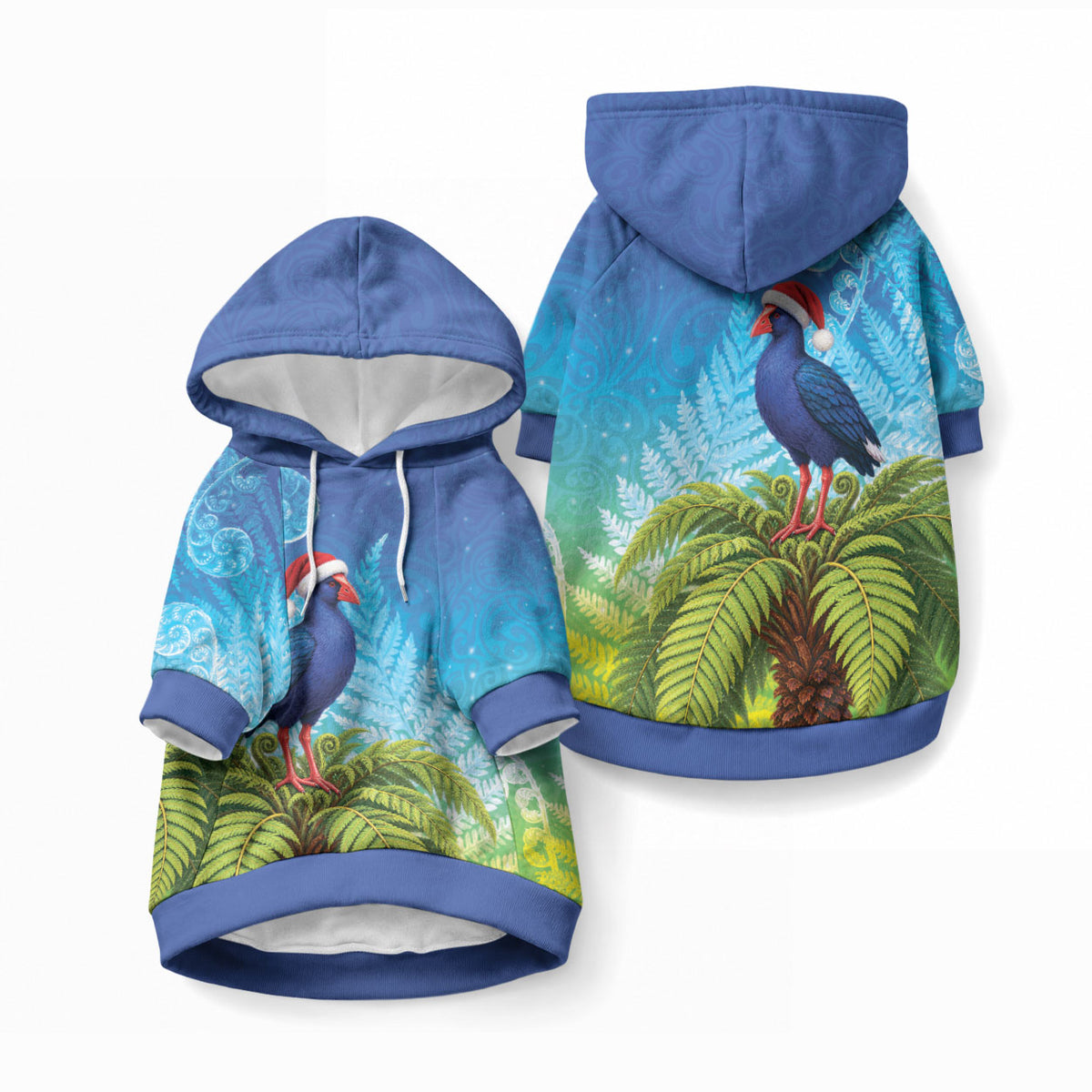 New Zealand Christmas Pet Hoodie Pukeko With Ponga Tree Silver Fern