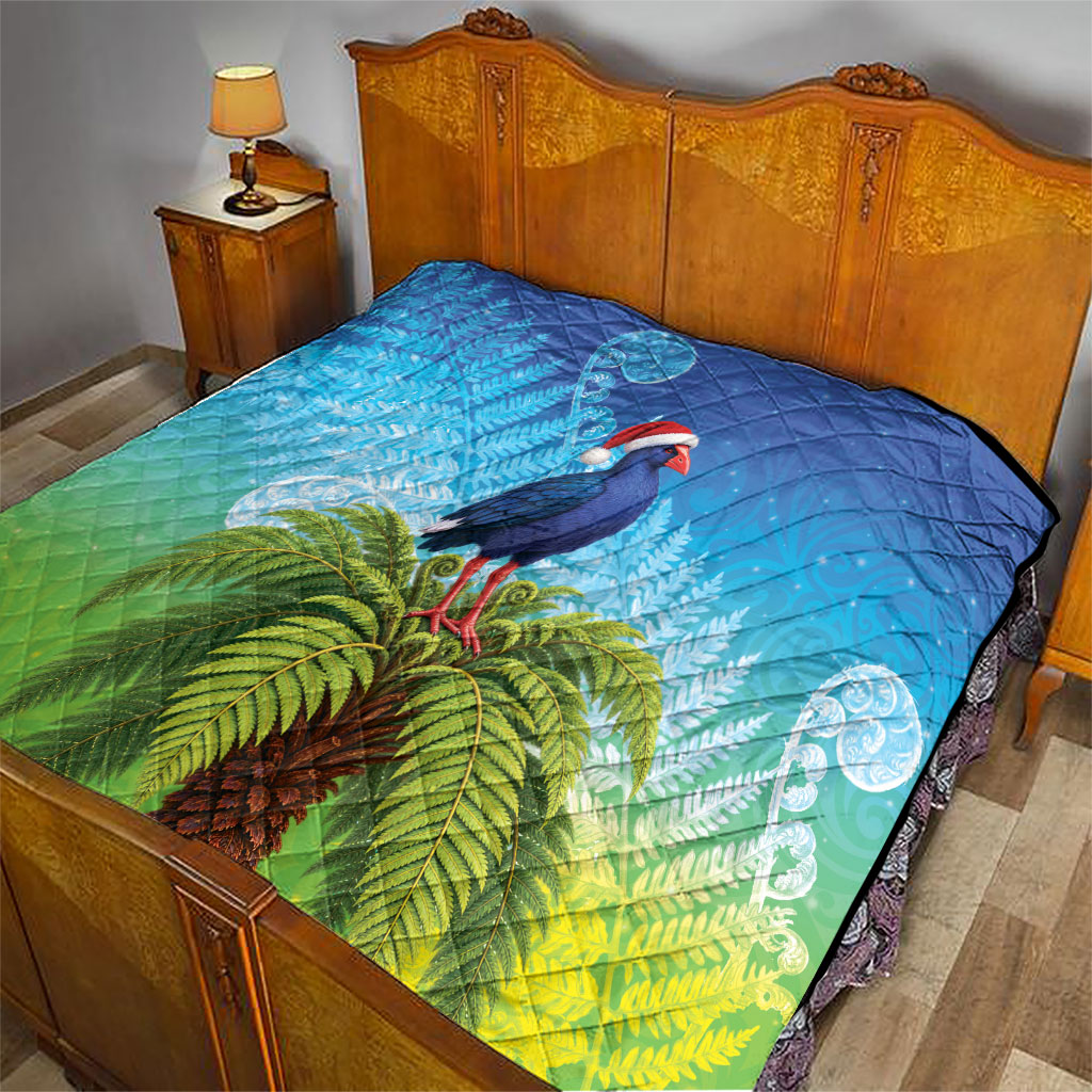 New Zealand Christmas Quilt Pukeko With Ponga Tree Silver Fern