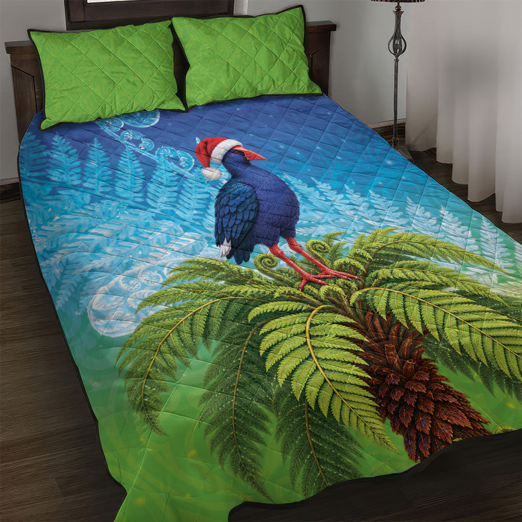 New Zealand Christmas Quilt Bed Set Pukeko With Ponga Tree Silver Fern