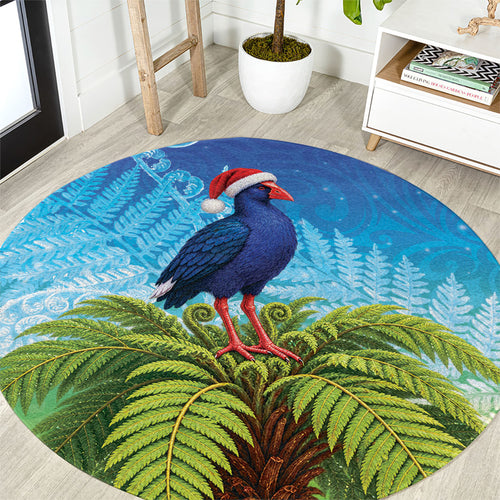 New Zealand Christmas Round Carpet Pukeko With Ponga Tree Silver Fern
