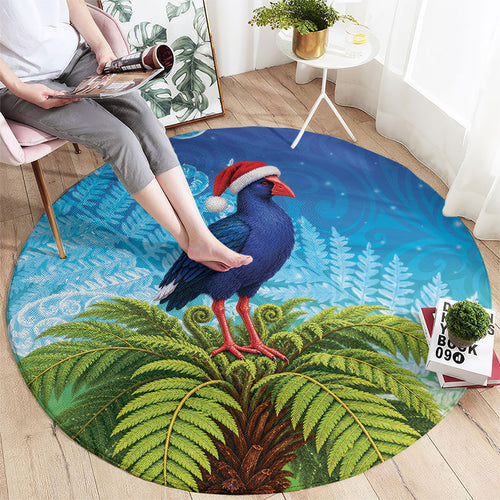 New Zealand Christmas Round Carpet Pukeko With Ponga Tree Silver Fern