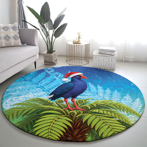 New Zealand Christmas Round Carpet Pukeko With Ponga Tree Silver Fern