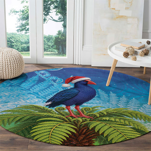 New Zealand Christmas Round Carpet Pukeko With Ponga Tree Silver Fern