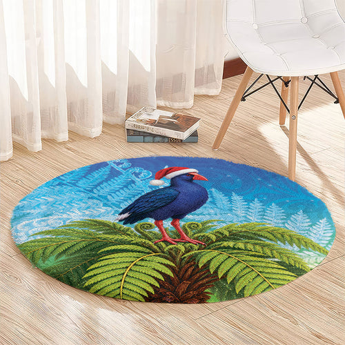 New Zealand Christmas Round Carpet Pukeko With Ponga Tree Silver Fern