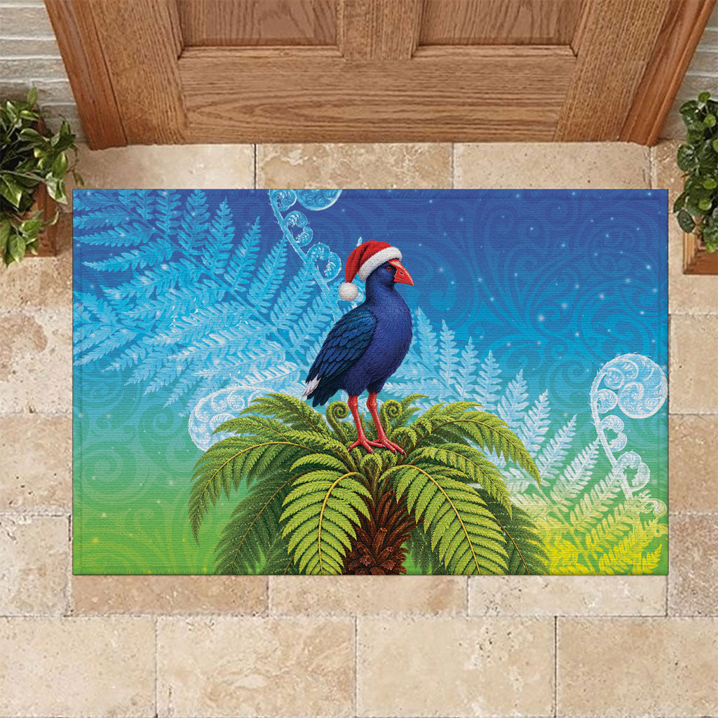 New Zealand Christmas Rubber Doormat Pukeko With Ponga Tree Silver Fern