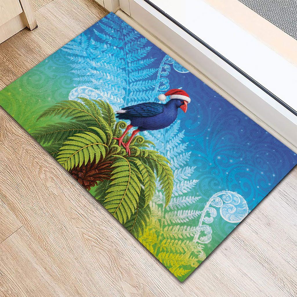 New Zealand Christmas Rubber Doormat Pukeko With Ponga Tree Silver Fern