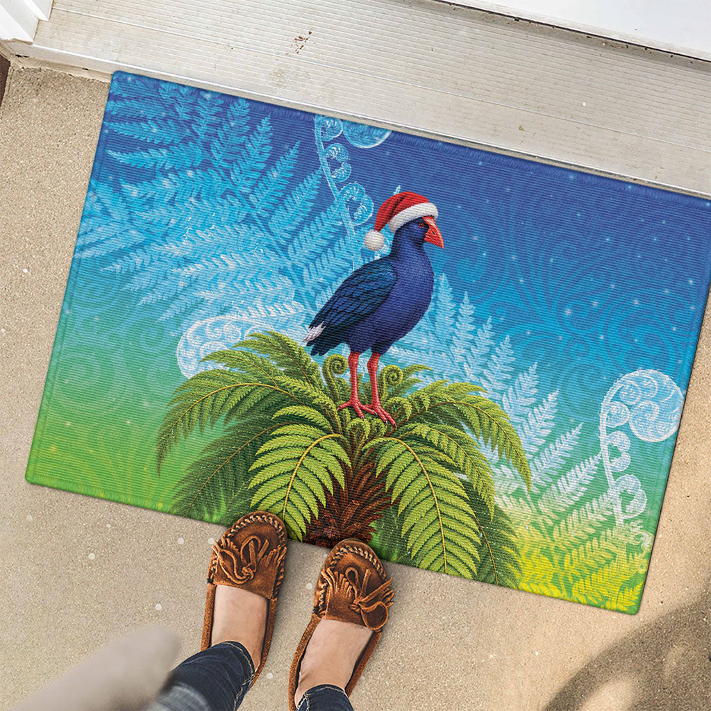 New Zealand Christmas Rubber Doormat Pukeko With Ponga Tree Silver Fern