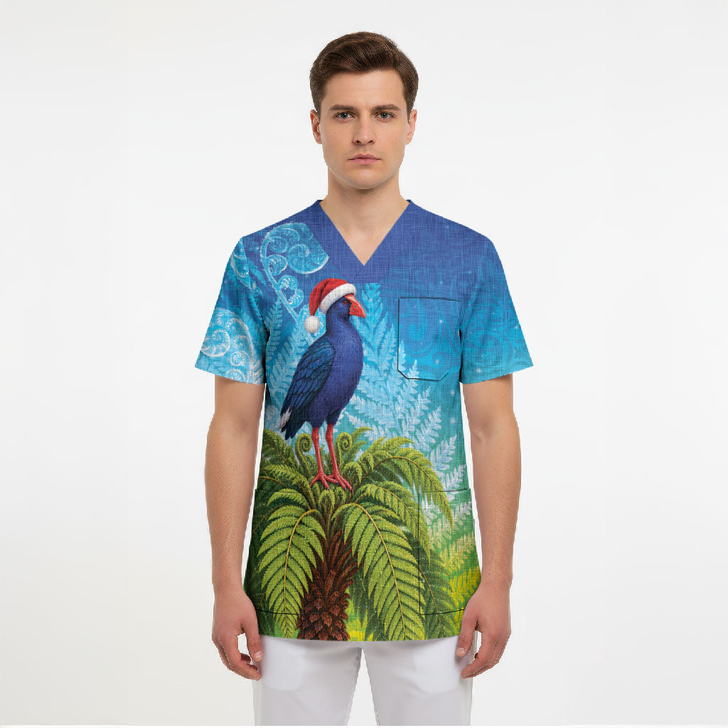 New Zealand Christmas Scrub Top Pukeko With Ponga Tree Silver Fern