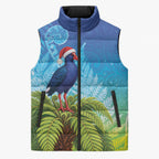 New Zealand Christmas Sleeveless Puffer Jacket Pukeko With Ponga Tree Silver Fern