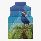 New Zealand Christmas Sleeveless Puffer Jacket Pukeko With Ponga Tree Silver Fern