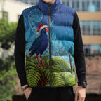 New Zealand Christmas Sleeveless Puffer Jacket Pukeko With Ponga Tree Silver Fern