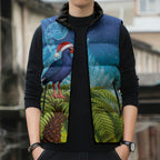 New Zealand Christmas Sleeveless Puffer Jacket Pukeko With Ponga Tree Silver Fern