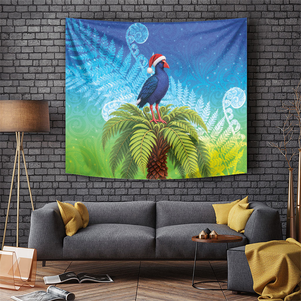 New Zealand Christmas Tapestry Pukeko With Ponga Tree Silver Fern
