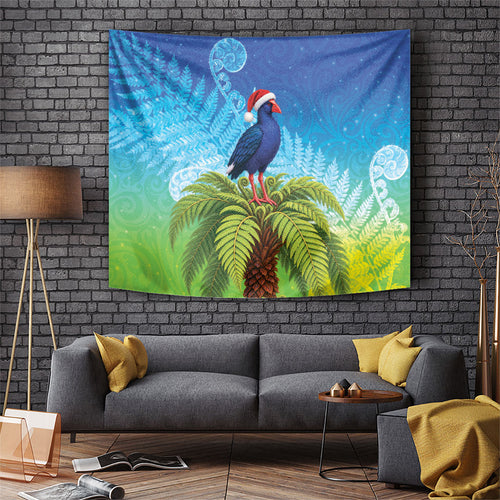 New Zealand Christmas Tapestry Pukeko With Ponga Tree Silver Fern